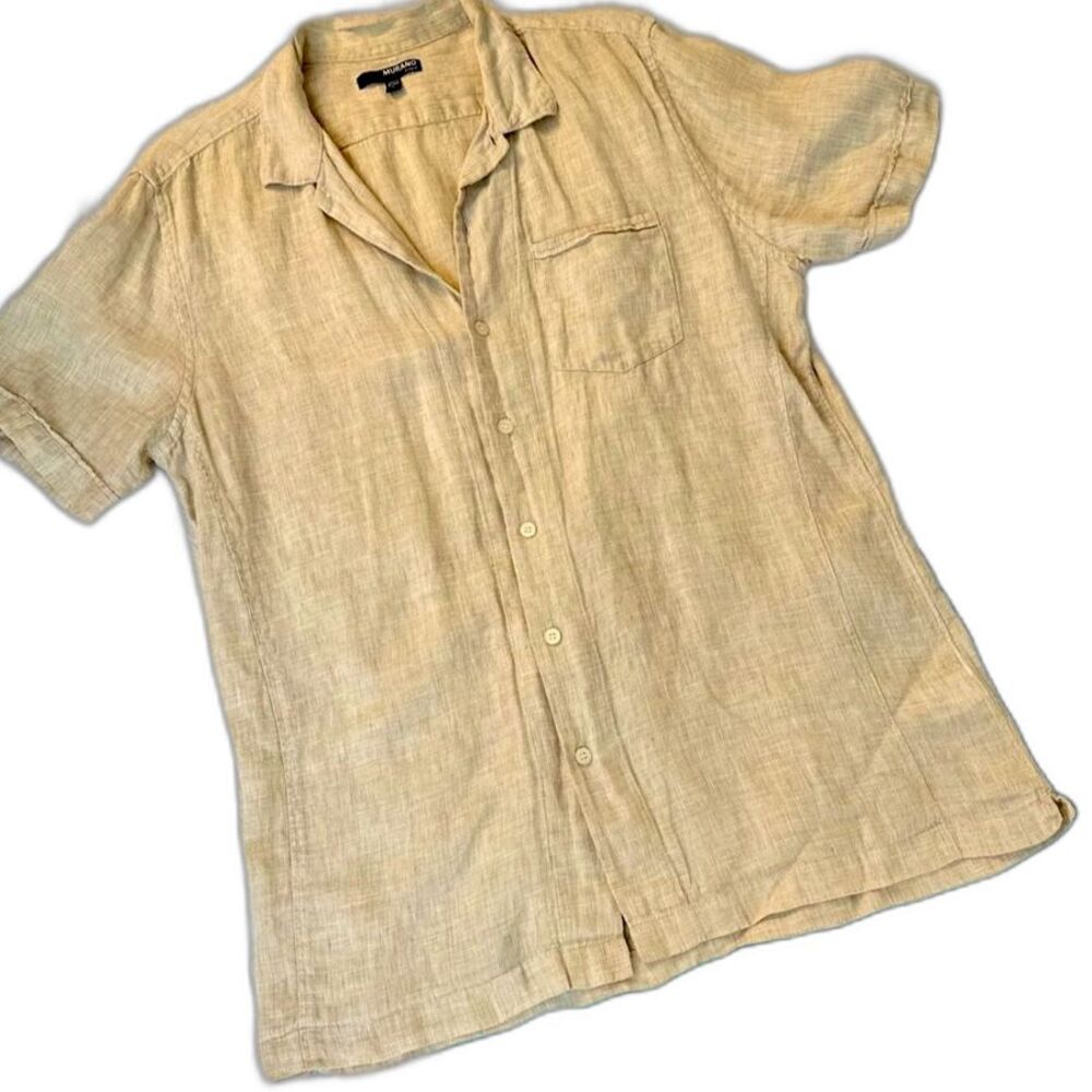 Murano Linen Short Sleeved Button Down Camp Shirt Sz  L